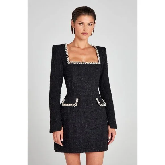 Nadine Merabi Natalie Black Tweed Dress Medium NWT $545 - Picture 1 of 12